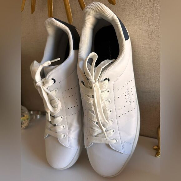 Tommy Hilfiger Men’s Sneakers – White Leather Low Top Size 13 - Picture 10 of 17